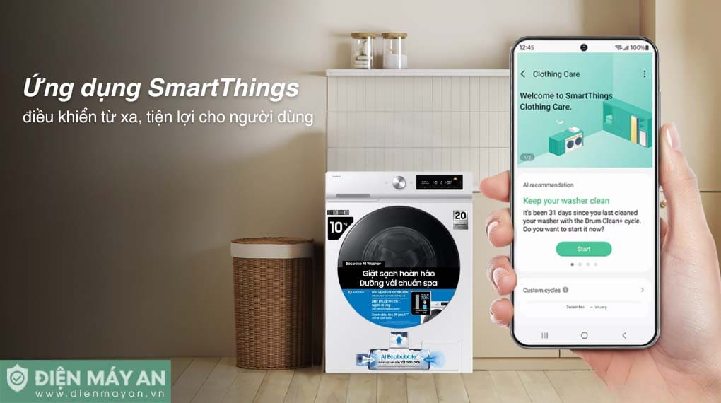 Máy giặt Samsung Bespoke AI EcoBubble Inverter 10 kg WW10DB7U34GWSV